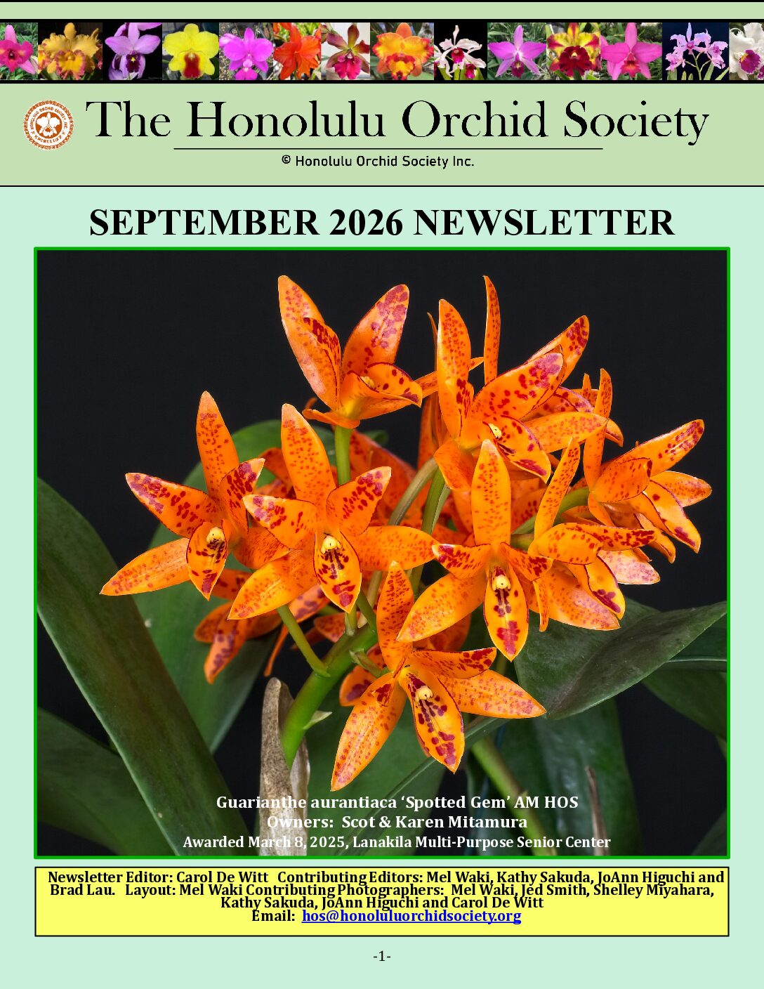 Honolulu Orchid Society September 2026 Newsletter